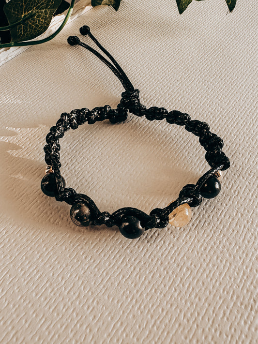 Pulsera MINTAKA SHUNGUITA: Abundancia y expansión (Shunguita + Pirita + Citrino)