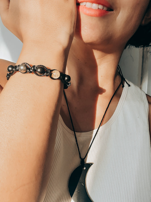 Pulsera MINTAKA SHUNGUITA: Abundancia y expansión (Shunguita + Pirita + Citrino)
