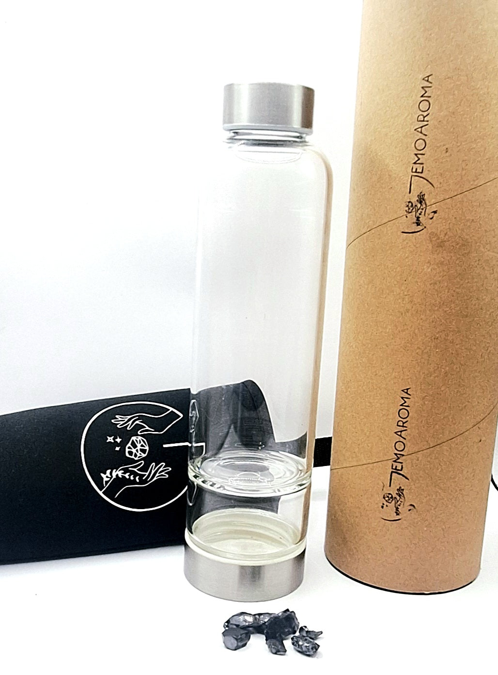SET BOTELLA DE CRISTAL CON SHUNGUITA ELITE: Purifica y Energiza tu Agua/ 550 ML