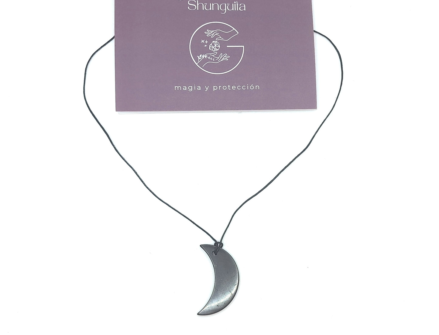 COLGANTE LUNA DE SHUNGUITA (shungit/shungite/shungita) + REGALO muestra Shunguita Elite