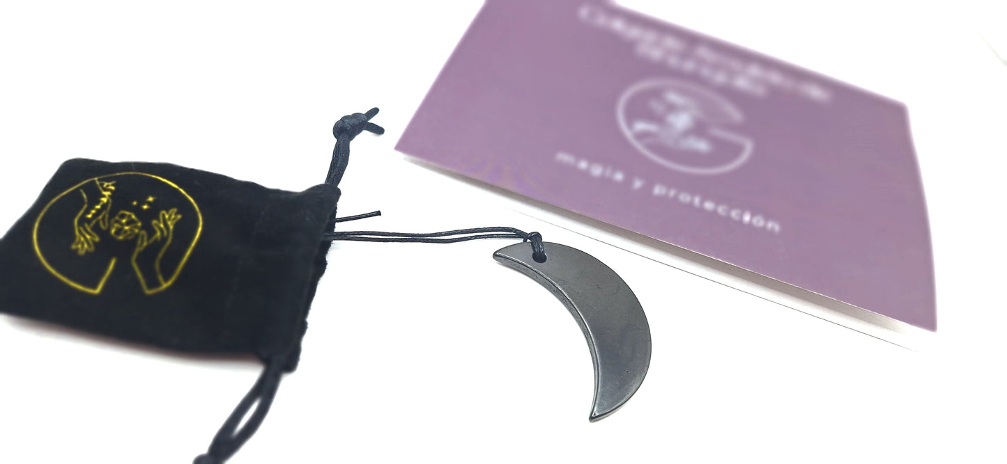 COLGANTE LUNA DE SHUNGUITA (shungit/shungite/shungita) + REGALO muestra Shunguita Elite