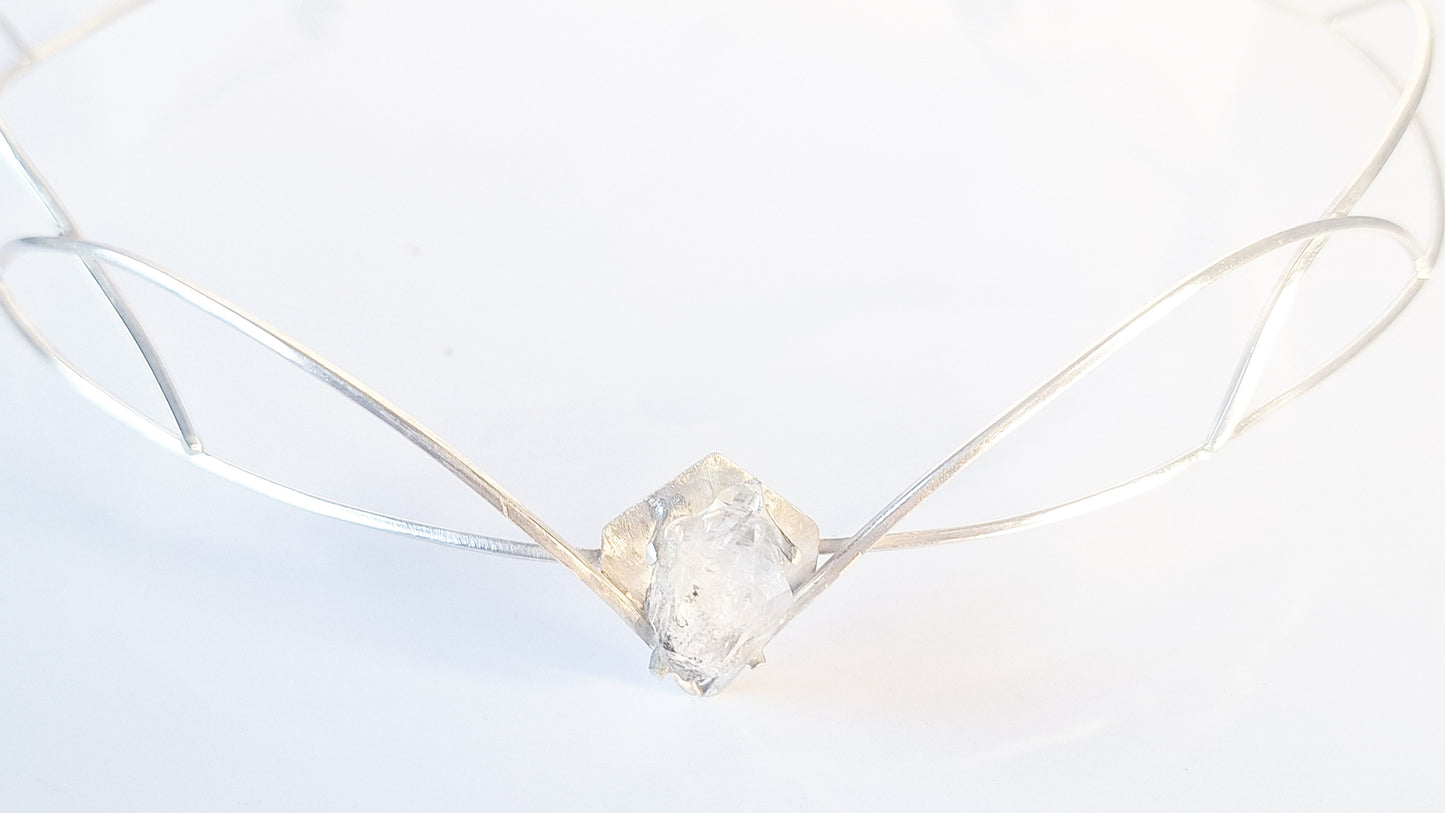 collar tiara “Luz Anclada”: Diamante Herkimer · Shunguita · Plata 925Pieza única y hecha a mano y energía💫