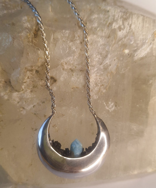 COLLAR SHUNGUITA "HIJA DE LA LUNA"- SHUNGUITA ELITE & LARIMAR en plata 925