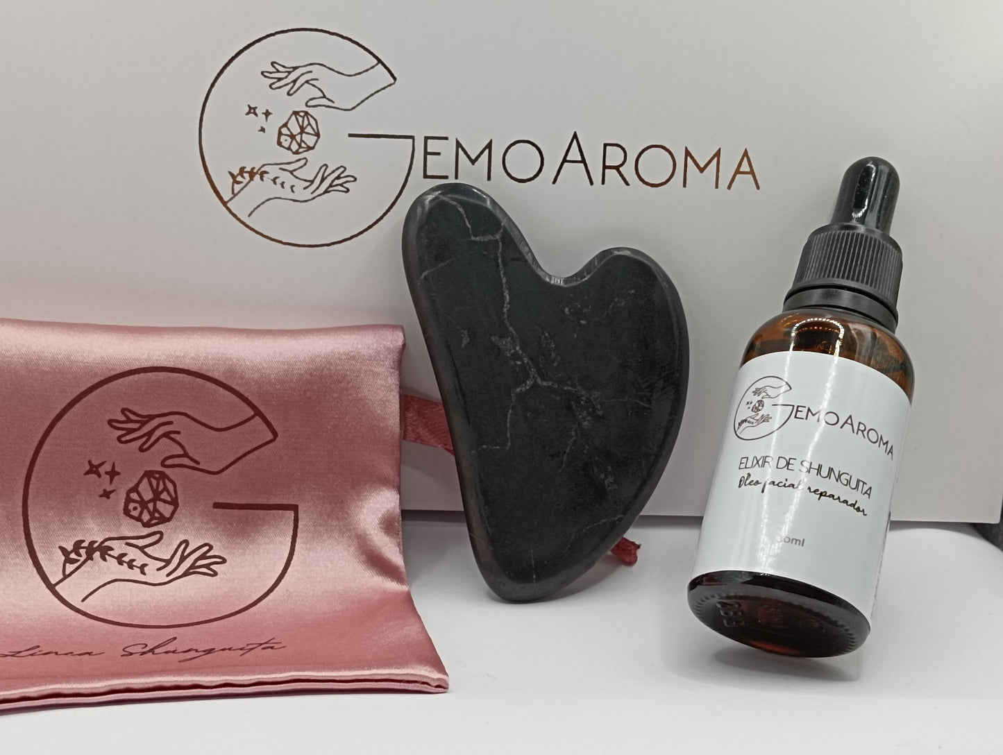 PACK ESPECIAL PARA REGALO: GUA-SHA DE PIEDRA SHUNGUITA + ELIXIR DE SHUNGUITA ÓLEO FACIAL REPARADOR