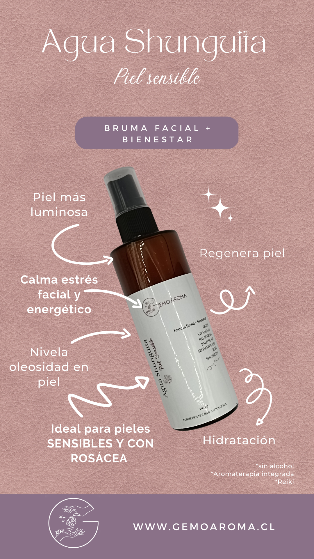 BRUMA FACIAL+ AGUA SHUNGUITA ACIDO HIALURÓNICO PIEL SENSIBLE/ NORMAL/ ROSACEA- 100 ml